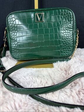 Victoria’s Secret "The Victoria" Top-Zip Crossbody Emerald Croc. Vegan Leather